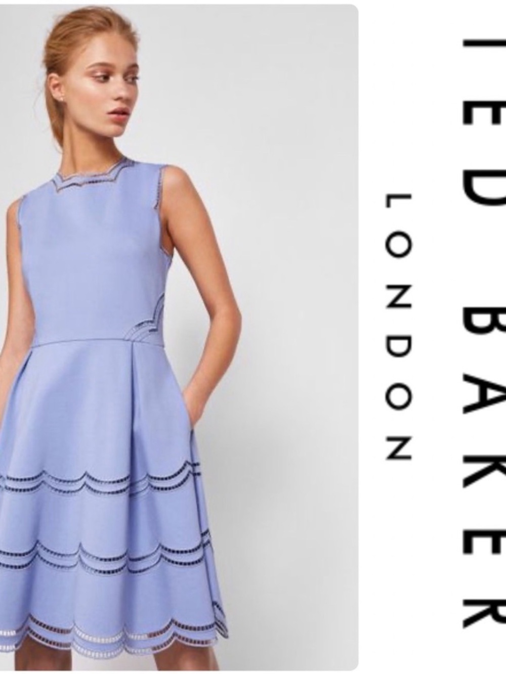 Ted Baker Lilac Sleeveless Scallop-Trim Fit & Flare Dress